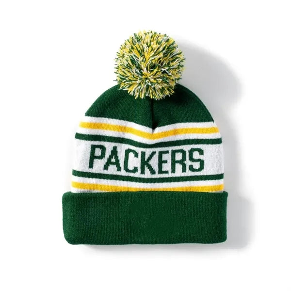 Knit Pom Jacquard Beanie Hat W/ Cuff