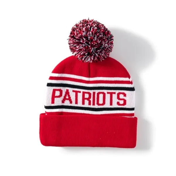 Knit Pom Jacquard Beanie Hat W/ Cuff
