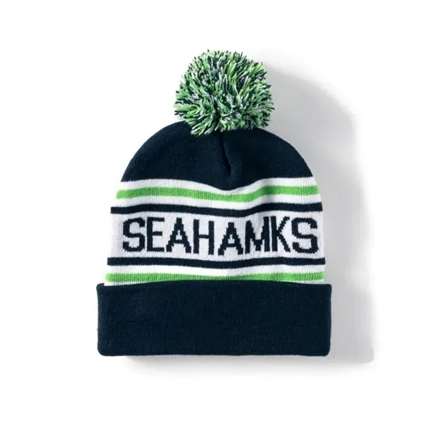 Knit Pom Jacquard Beanie Hat W/ Cuff