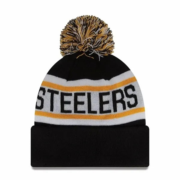 Knit Pom Jacquard Beanie Hat W/ Cuff
