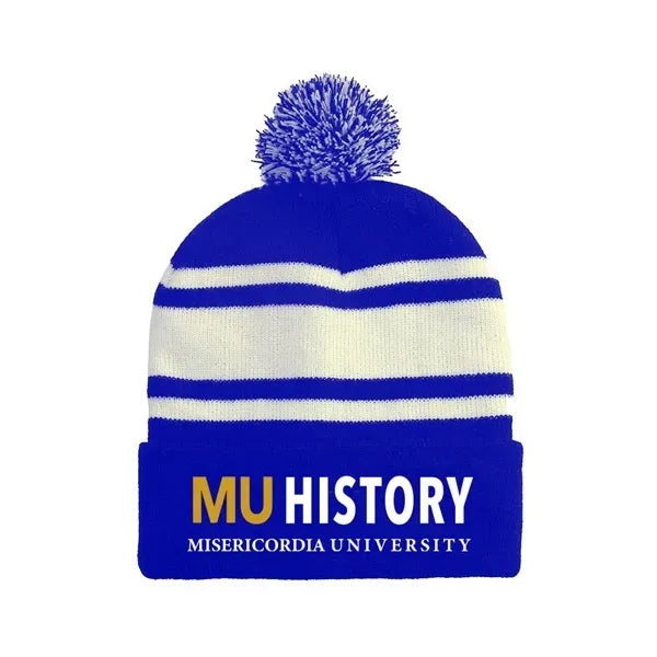 Knitted Acrylic Cuff Winter Beanie w/ Pom