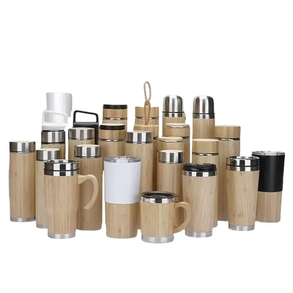 12/14/19/20 oz Eco Bamboo Stainless Steel Tumblers & Mugs