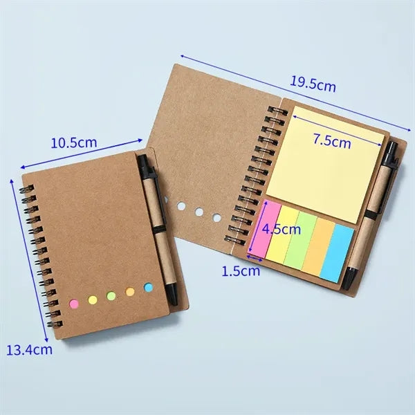 Eco Kraft Spiral Notebook with Pen and Sticky Notes