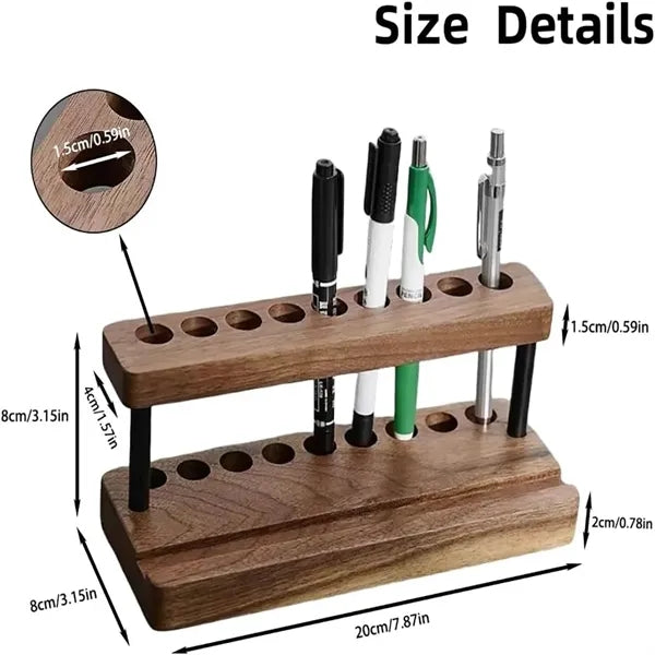 Wooden Desktop Pen Holder And Phone Stand Organizer