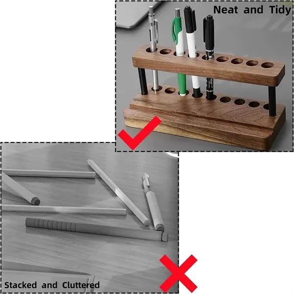 Wooden Desktop Pen Holder And Phone Stand Organizer