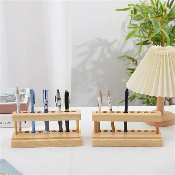 Wooden Desktop Pen Holder And Phone Stand Organizer