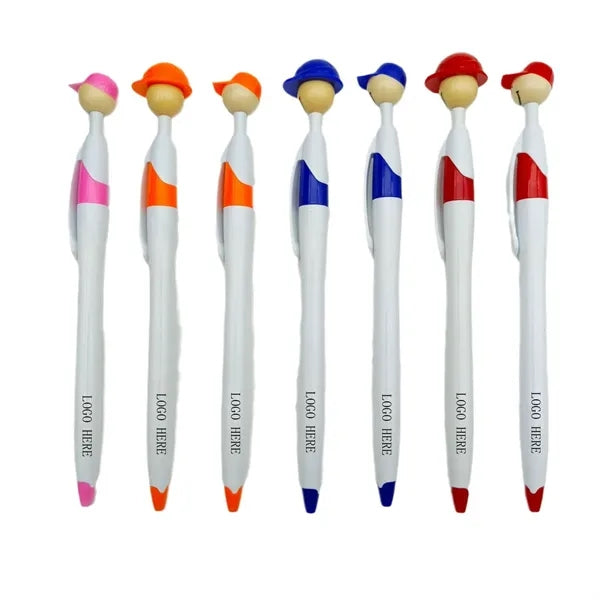 Baseball Cap Shaped Smile Face Plastic Ballpoint Pen