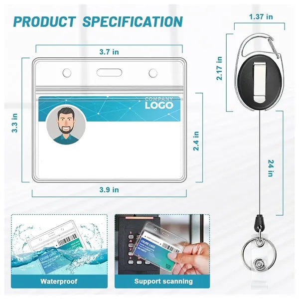 Clear Plastic ID Badge Holders with Clip and Keyring