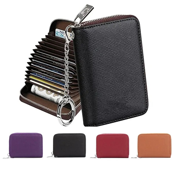 Credit Zipper Card Holder RFID Blocking KeyChain Wallet
