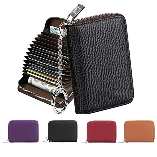 Credit Zipper Card Holder RFID Blocking KeyChain Wallet