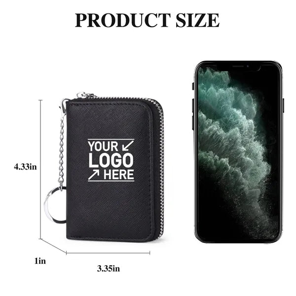 Credit Zipper Card Holder RFID Blocking KeyChain Wallet