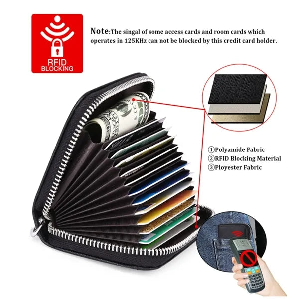 Credit Zipper Card Holder RFID Blocking KeyChain Wallet