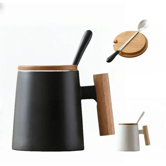 16oz Creative Ceramic Mug With Wooden Handle