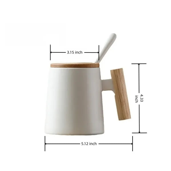 16oz Creative Ceramic Mug With Wooden Handle