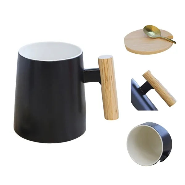 16oz Creative Ceramic Mug With Wooden Handle