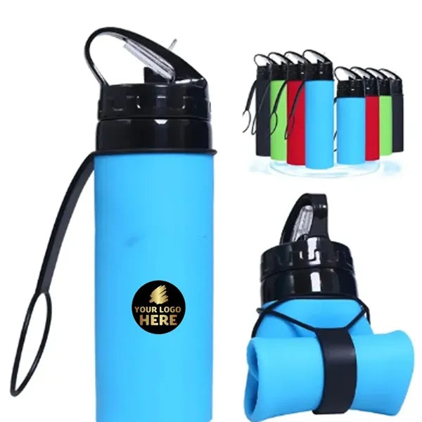 20 oz. Foldable Silicone Water Bottle with Leakproof Lid and