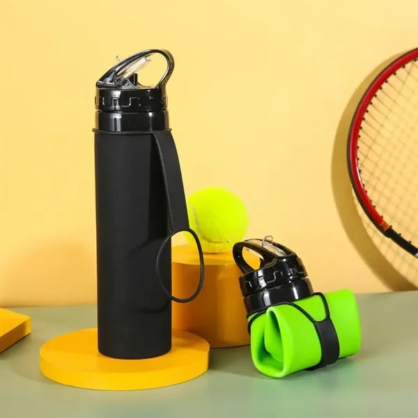 20 oz. Foldable Silicone Water Bottle with Leakproof Lid and