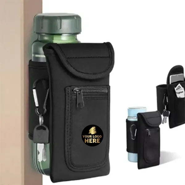 Magnetic Bottle Holder Pouch with Zipper Pocket and Hook Cli
