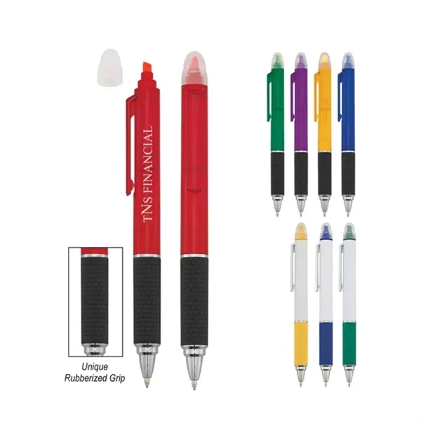 Rubber Grip Ballpoint Pen with Highlighter