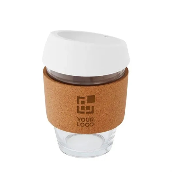 Branded glass cup with cork grip 12 oz