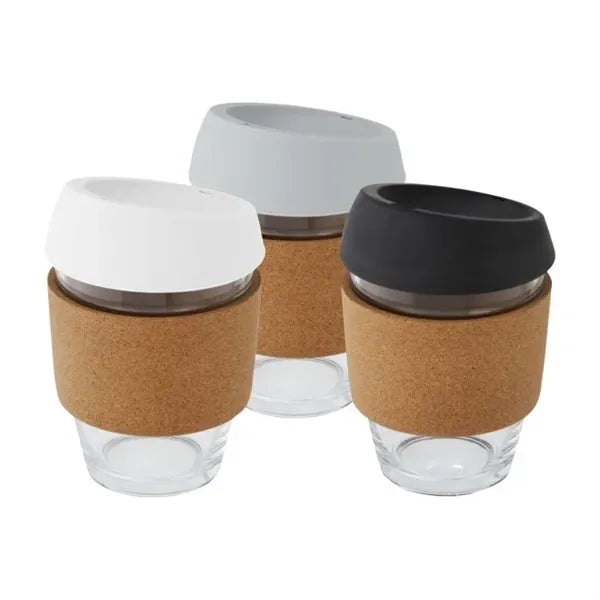 Branded glass cup with cork grip 12 oz