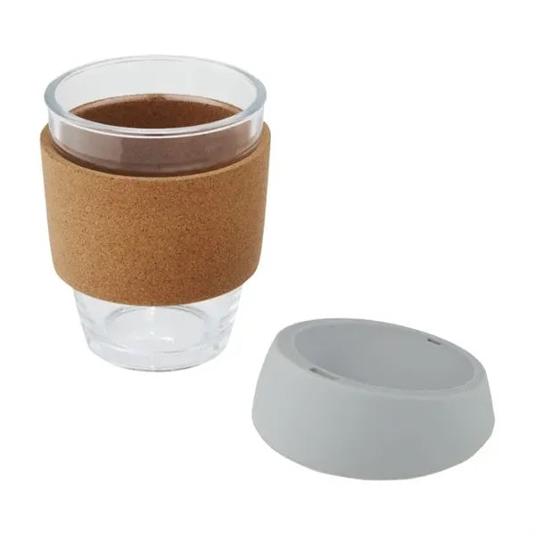 Branded glass cup with cork grip 12 oz