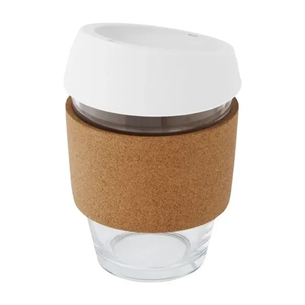 Branded glass cup with cork grip 12 oz