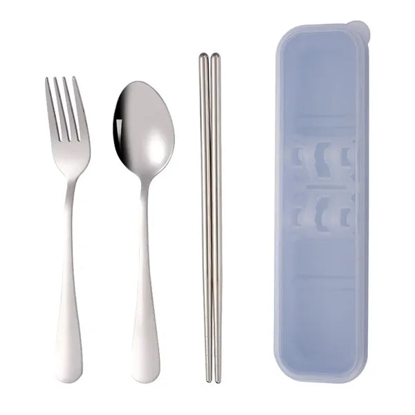 3 Pcs Stainless Steel Tableware Set with Case