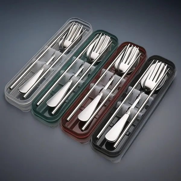 3 Pcs Stainless Steel Tableware Set with Case