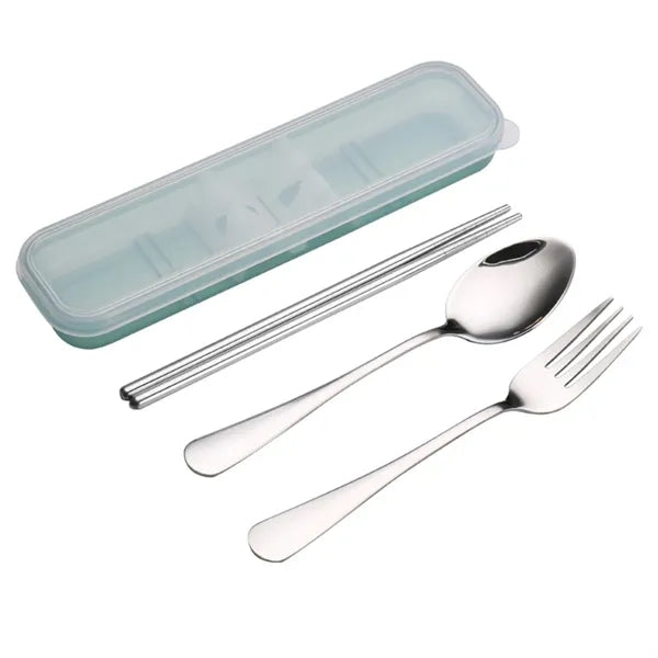 3 Pcs Stainless Steel Tableware Set with Case