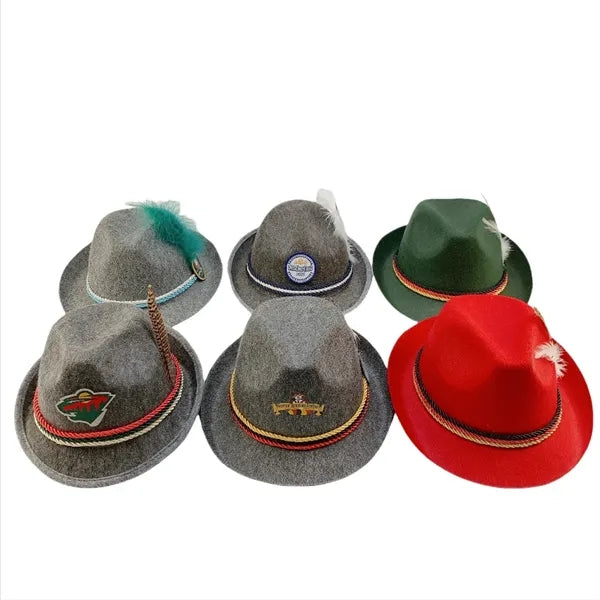 Felt Octoberfest Rope Hat Wool Ribbon Feather Fedora