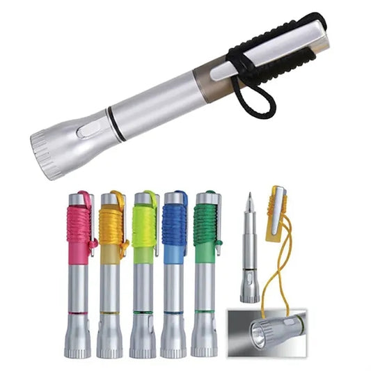 LED Torch Flashlight Ballpoint Pen with Lanyard