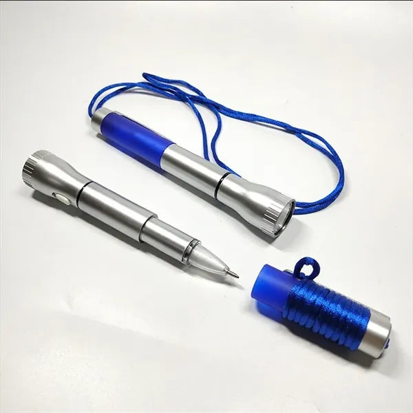 LED Torch Flashlight Ballpoint Pen with Lanyard