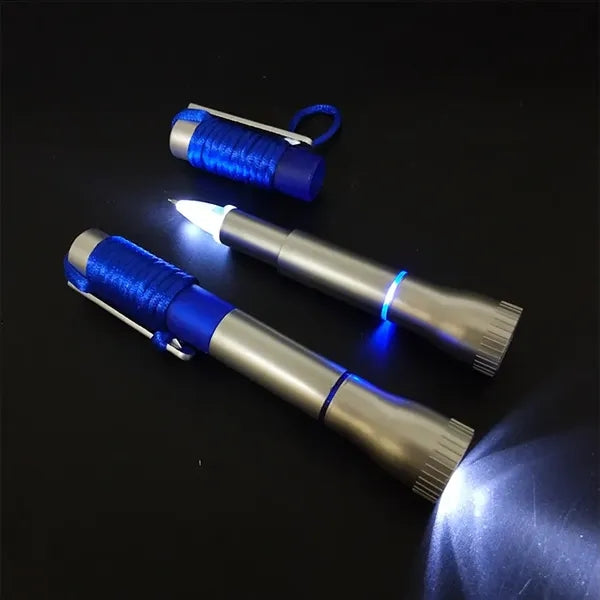 LED Torch Flashlight Ballpoint Pen with Lanyard