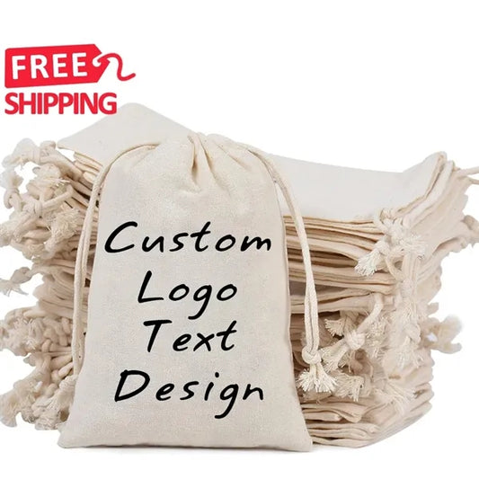 Text Logo Art Premium Organic Muslin Drawstring Bags