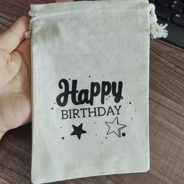 Text Logo Art Premium Organic Muslin Drawstring Bags