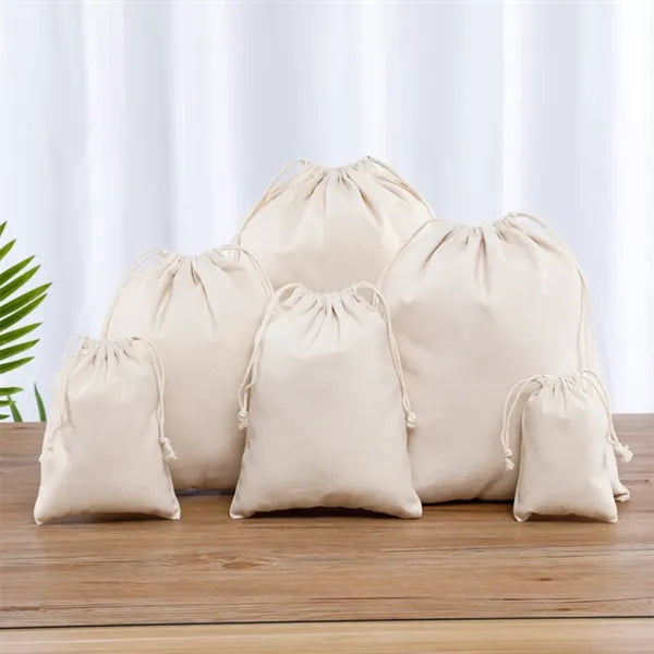 Text Logo Art Premium Organic Muslin Drawstring Bags
