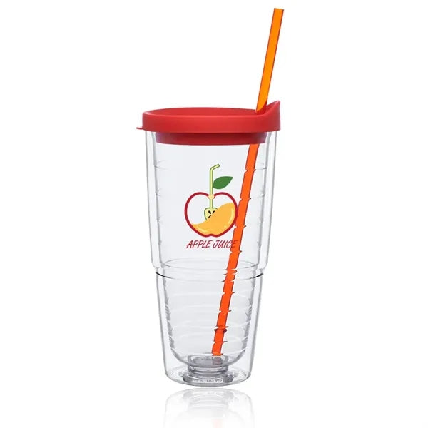 24 oz Acrylic Double Wall Tumbler with Straw and Lid.