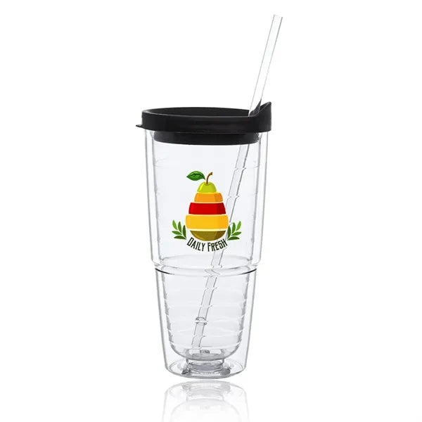 24 oz Acrylic Double Wall Tumbler with Straw and Lid.