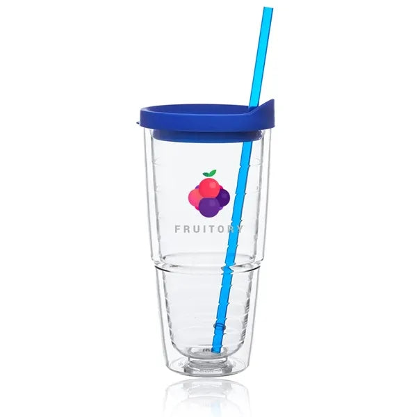 24 oz Acrylic Double Wall Tumbler with Straw and Lid.