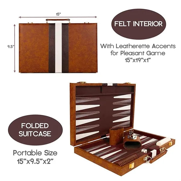 15 Inch Backgammon Sets for Adults with Leather Case