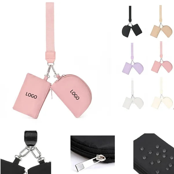 Portable Dual Pouch Wristlet Coin Pocket Keychain