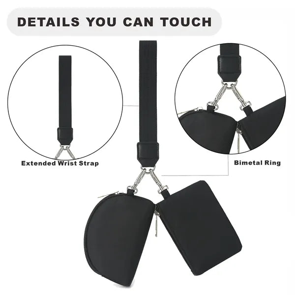 Portable Dual Pouch Wristlet Coin Pocket Keychain