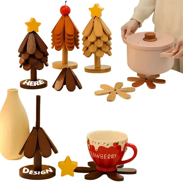 Festive Christmas Tree Solid Wood Heat Resistant Mat
