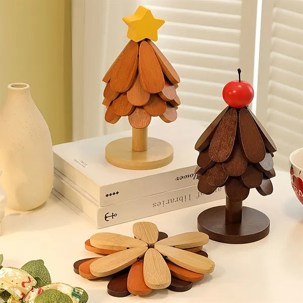 Festive Christmas Tree Solid Wood Heat Resistant Mat