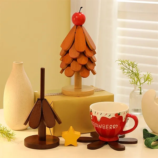 Festive Christmas Tree Solid Wood Heat Resistant Mat
