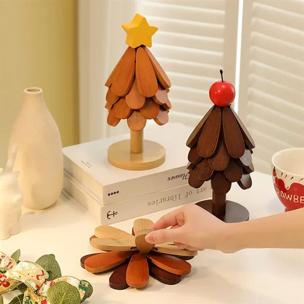 Festive Christmas Tree Solid Wood Heat Resistant Mat
