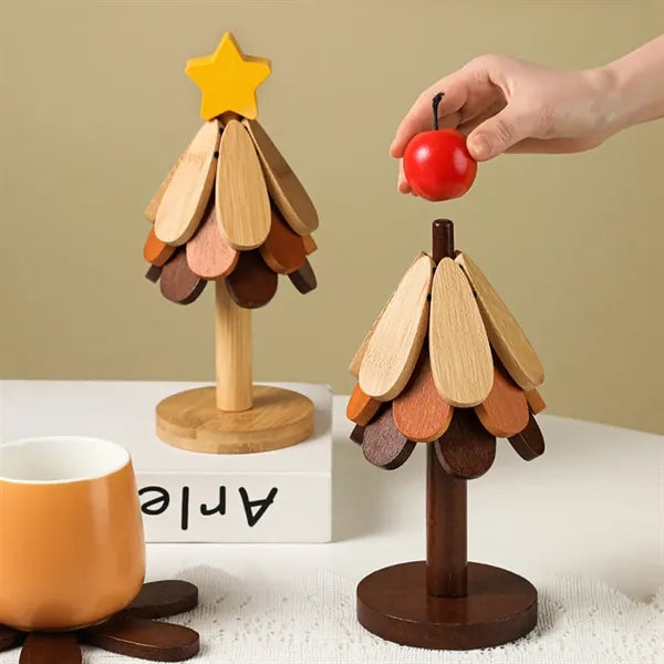 Festive Christmas Tree Solid Wood Heat Resistant Mat