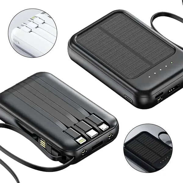 3 In 1 Solar Power Bank W/ Built In Cables And LED Indicator