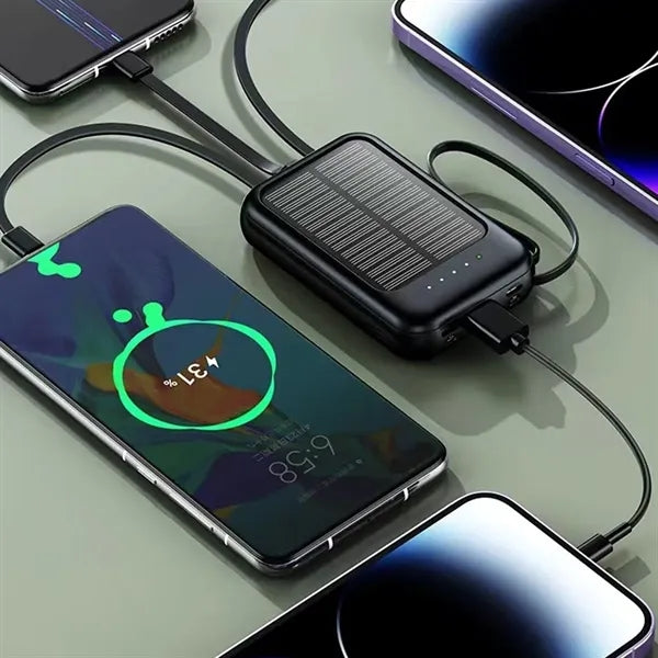 3 In 1 Solar Power Bank W/ Built In Cables And LED Indicator
